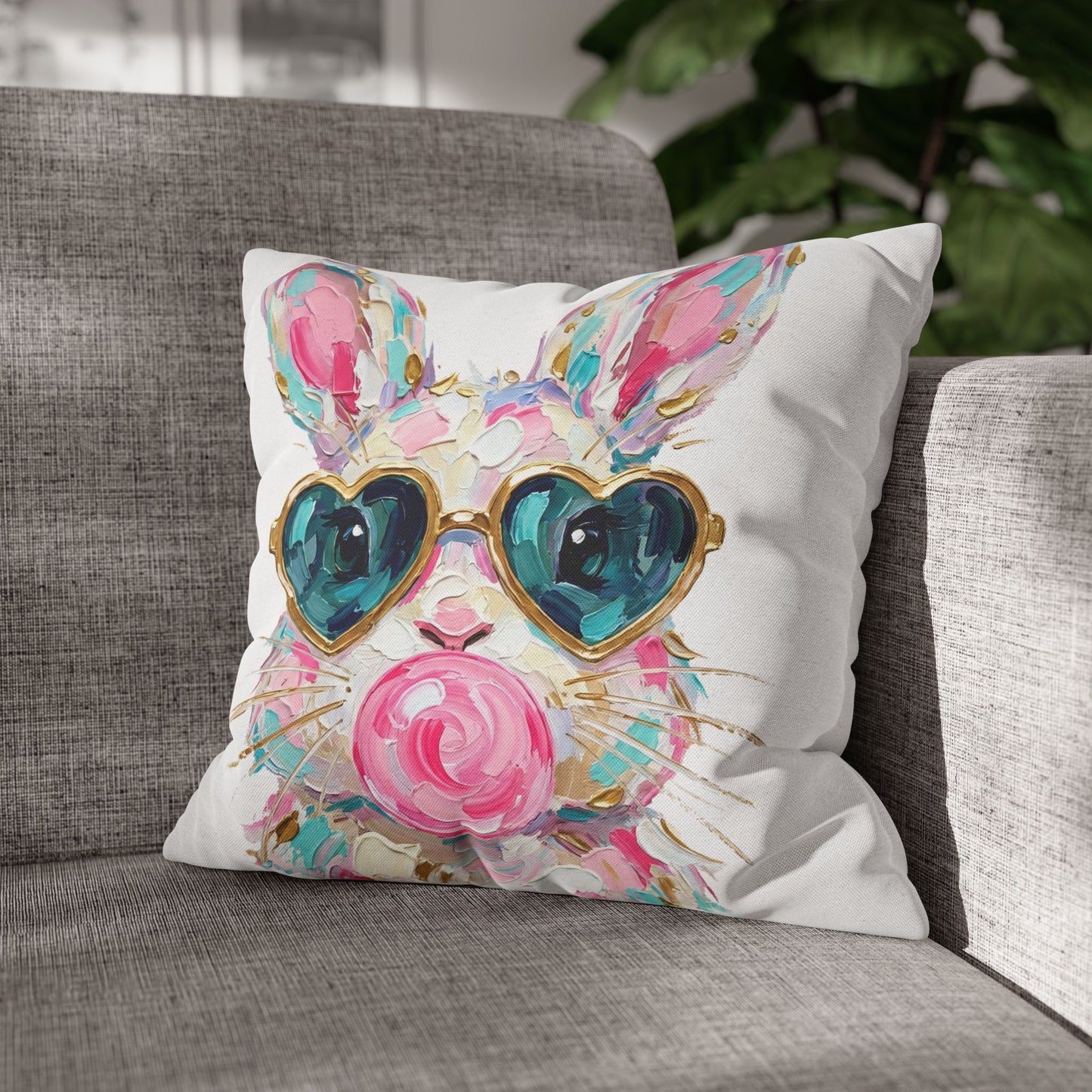 Bunny Sunglasses Pillowcase — Colorful Heart-Shade Bunny Decorative Pillow Cover