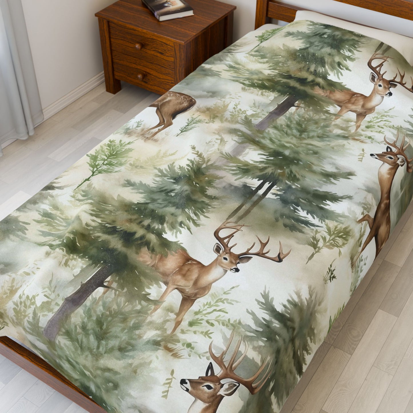 Forest Deer Velveteen Plush Blanket - Cozy, Nature-Inspired Home Decor