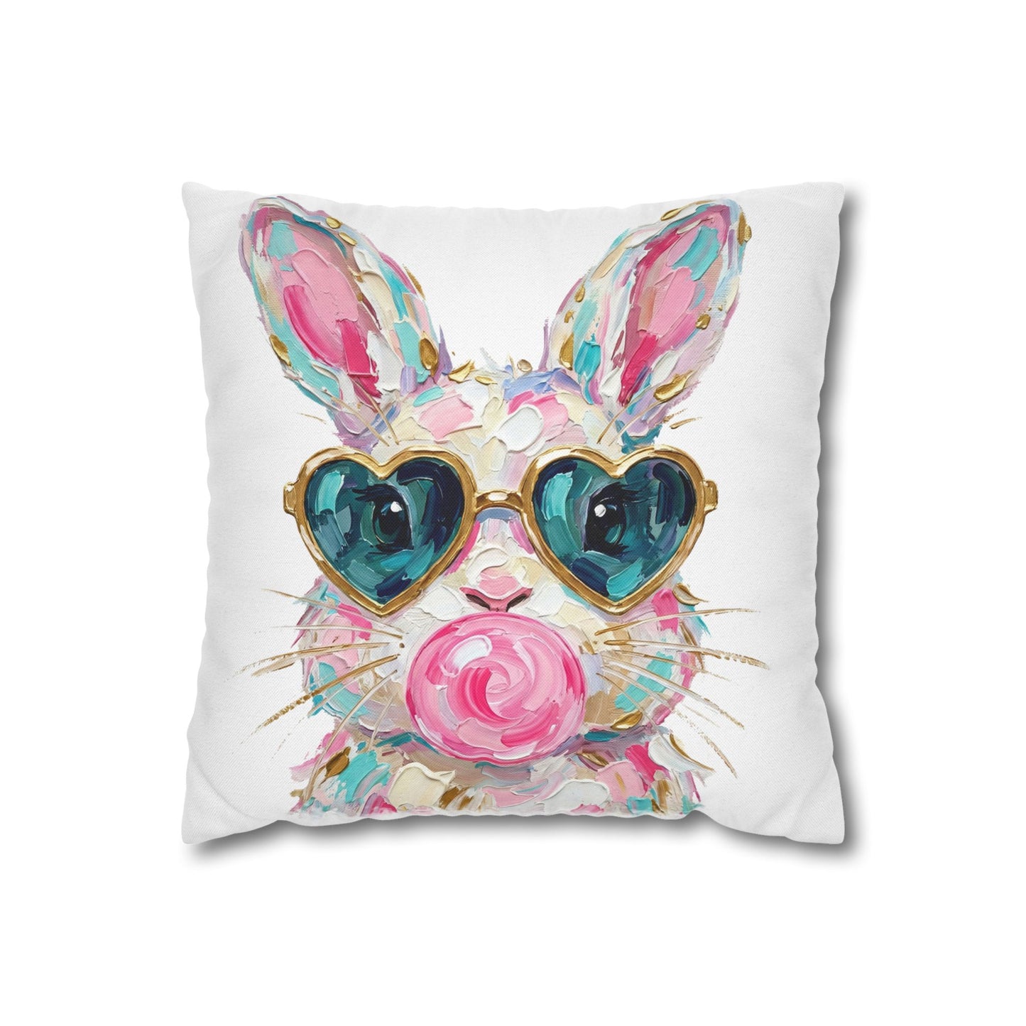 Bunny Sunglasses Pillowcase — Colorful Heart-Shade Bunny Decorative Pillow Cover