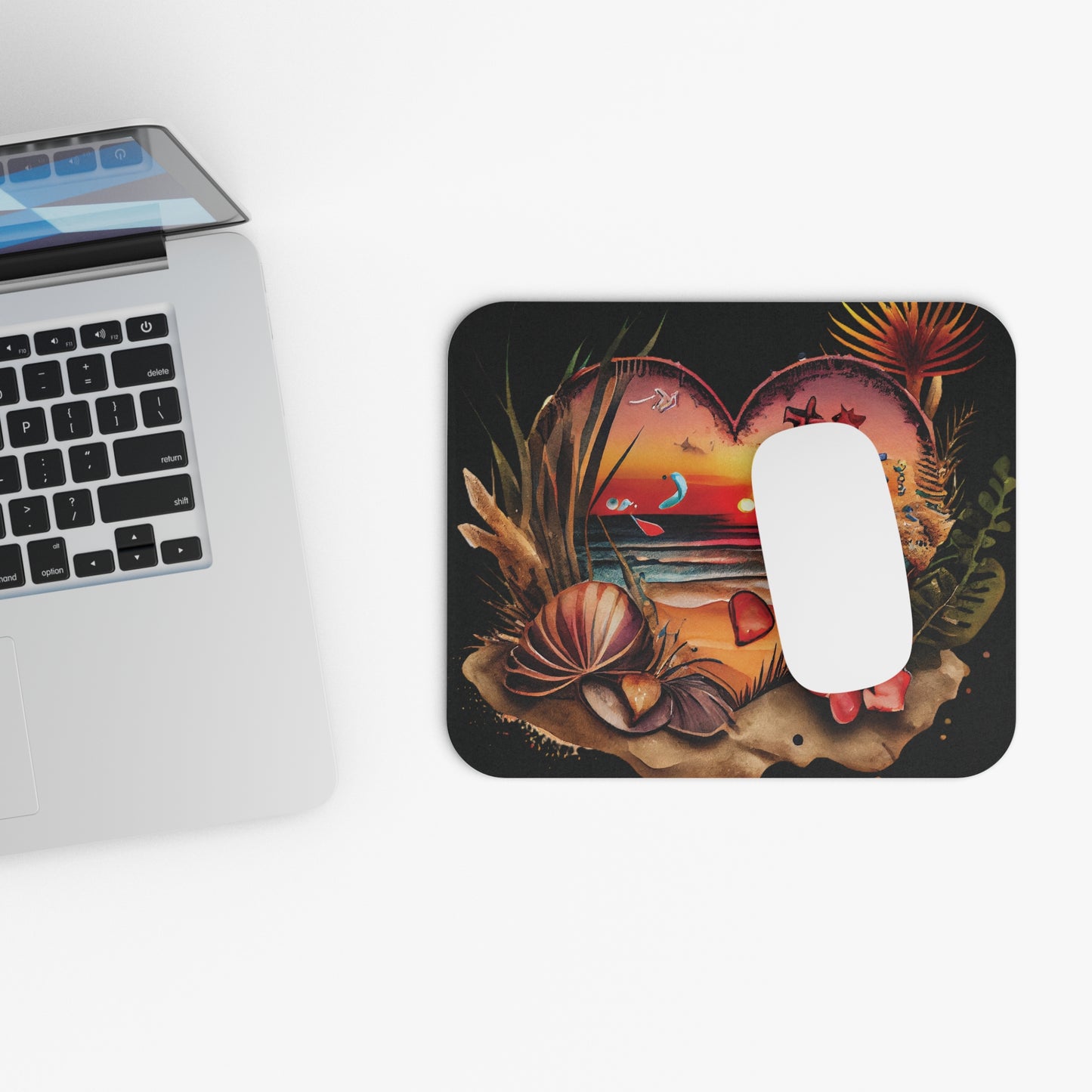 Tropical Sunset Heart Mouse Pad