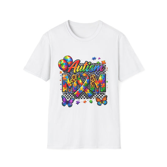 Autism Mom T‑Shirt — Colorful Puzzle Ribbon Support Tee