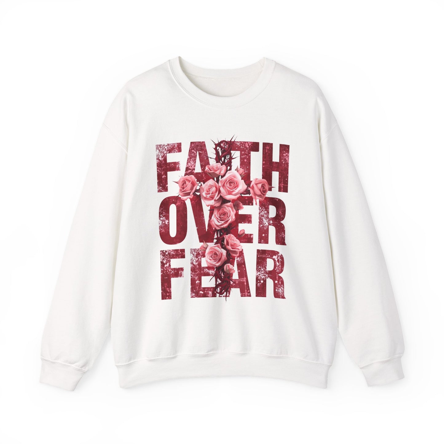Faith Over Fear Sweatshirt — Floral Typography Christian Crewneck