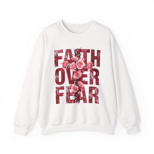 Faith Over Fear Sweatshirt — Floral Typography Christian Crewneck