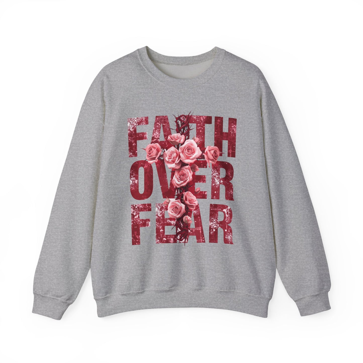 Faith Over Fear Sweatshirt — Floral Typography Christian Crewneck