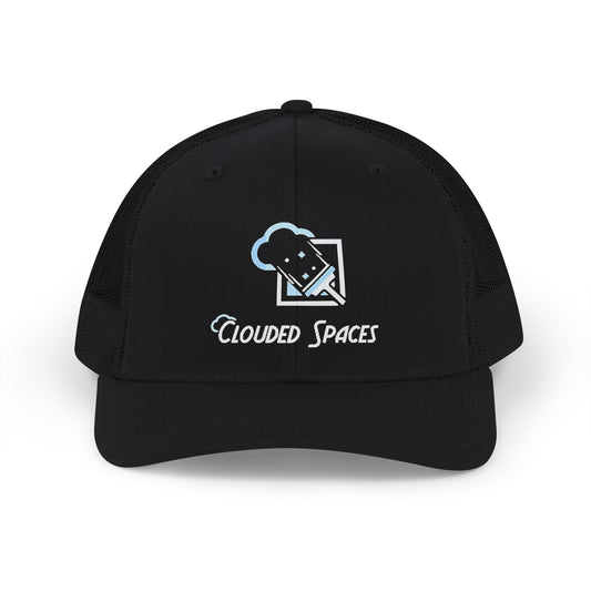 Clouded Spaces Trucker Cap — White Logo Snapback Hat