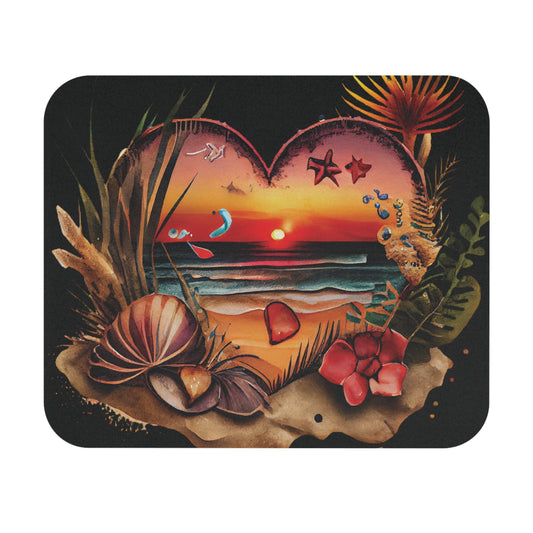 Tropical Sunset Heart Mouse Pad