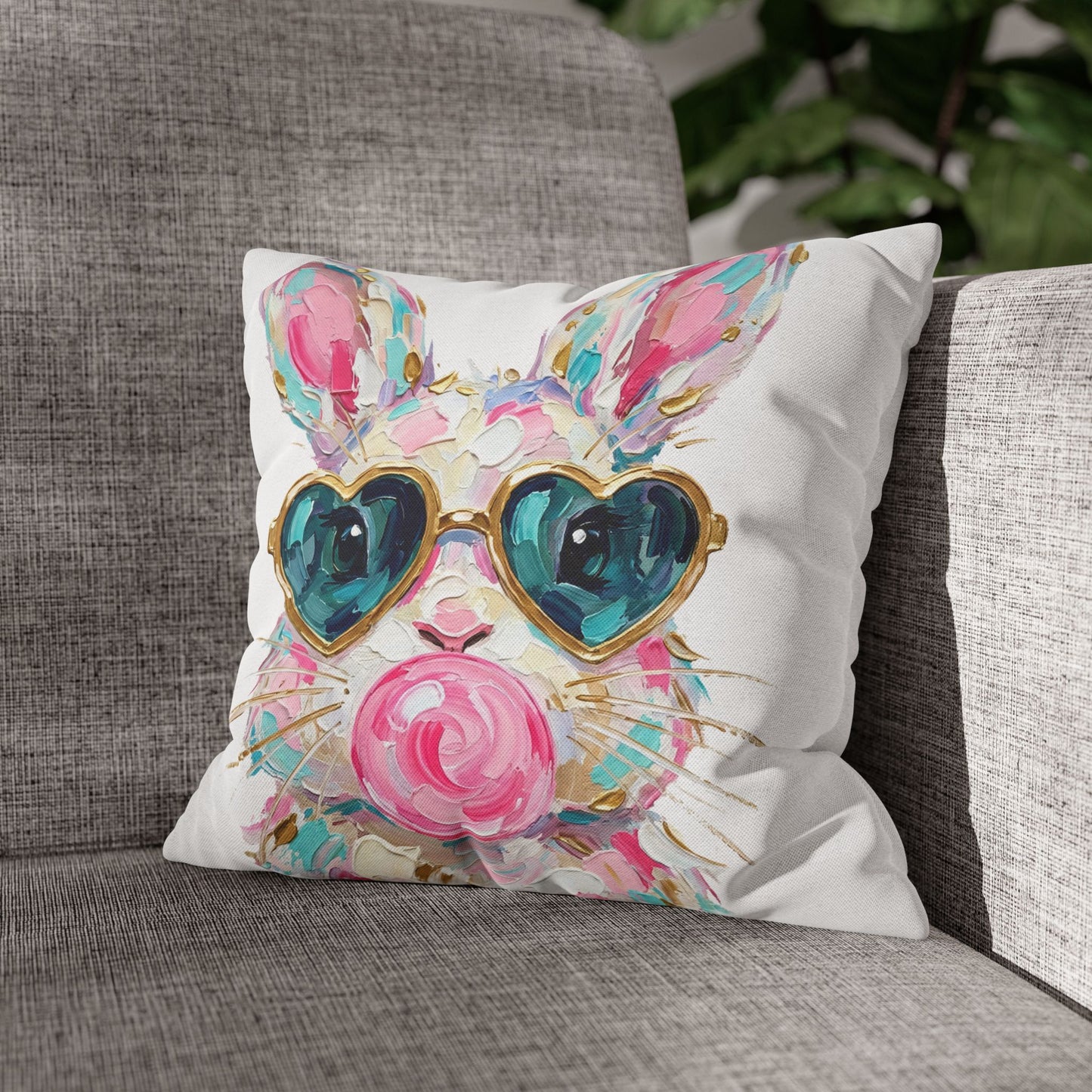 Bunny Sunglasses Pillowcase — Colorful Heart-Shade Bunny Decorative Pillow Cover