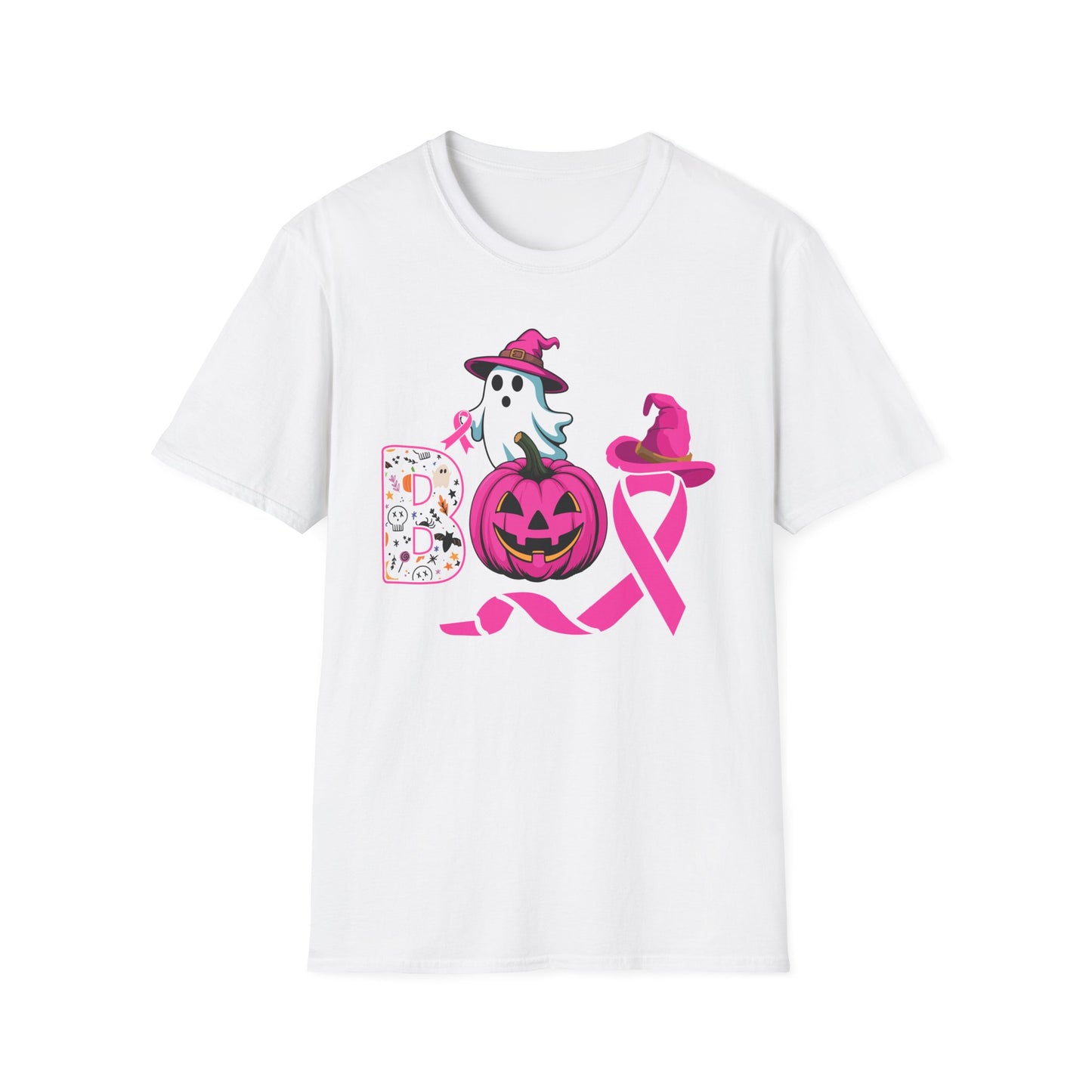 Halloween Ghost & Pumpkin T-Shirt,  Pink Ribbon Awareness