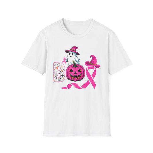 Halloween Ghost & Pumpkin T-Shirt,  Pink Ribbon Awareness