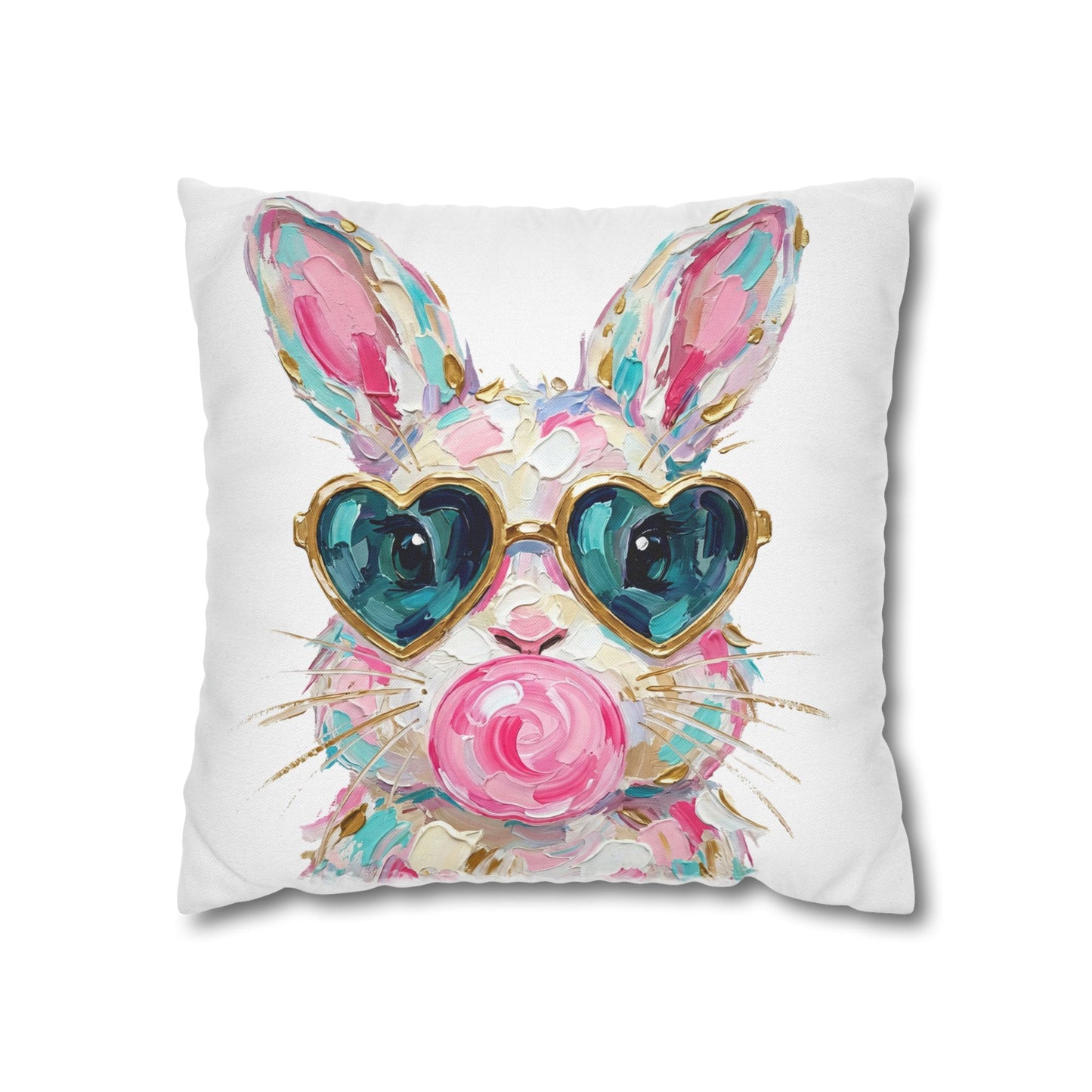 Bunny Sunglasses Pillowcase — Colorful Heart-Shade Bunny Decorative Pillow Cover