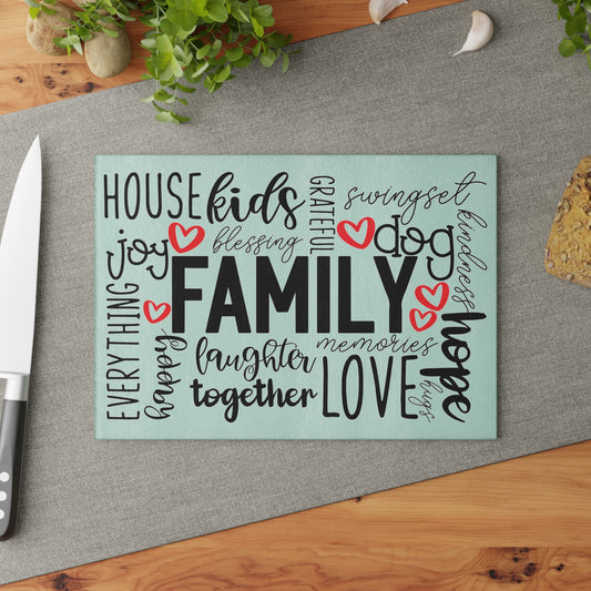 Family Word Art Glass Cutting Board